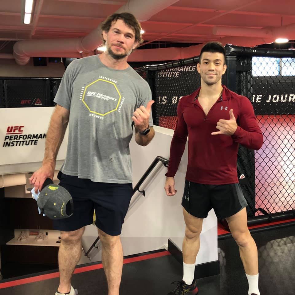 "Striegl trains with UFC legend Forrest Griffin pre-fight at Syndicate Gym in Las Vegas".