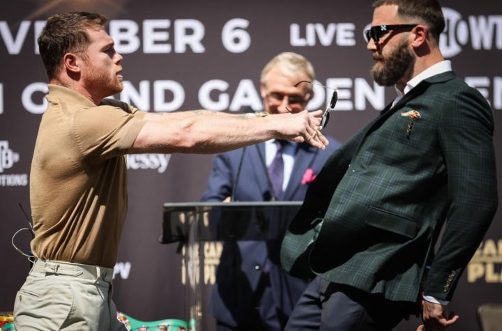 Tension and heated spirits at first face-to-face between Canelo and Plant