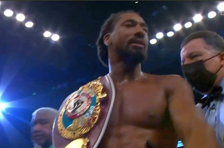 Demetrius Andrade Embraces Irishman 🇮🇪 Jason Quigley after dropping, rocking and stopping him in 2 rounds Saturday Night in New Hampshire, to retain his WBO Middleweight World Title Belt, live worldwide on DAZN.