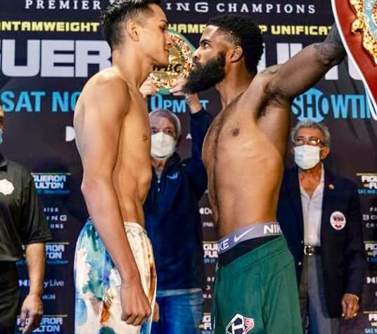 WBC Champion Brandon Figueroa and WBO King Stephen Fulton Jr. made identical weight of 121 ¾ lbs., ahead of their Las Vegas unification rumble tomorrow.